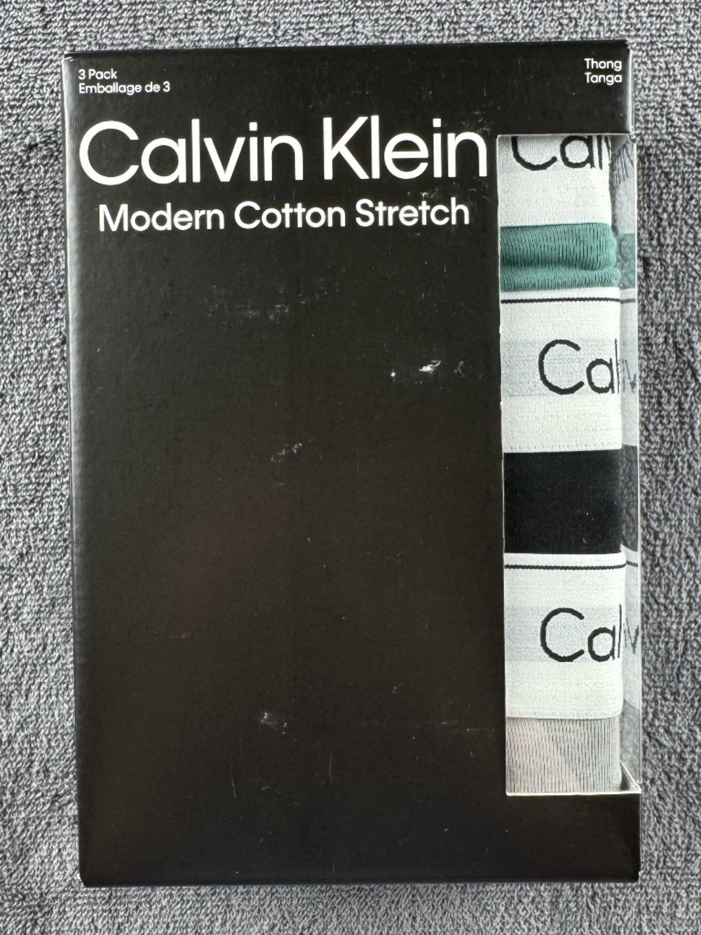 Calvin Klein modern cotton stretch men's thongs - teal, black and gray